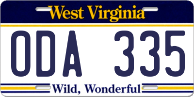 WV license plate ODA335