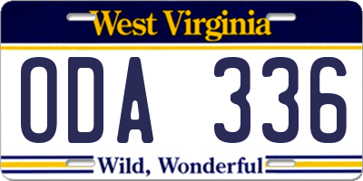 WV license plate ODA336