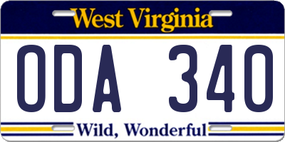 WV license plate ODA340