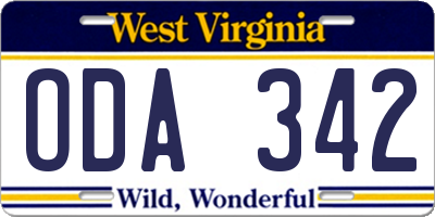 WV license plate ODA342