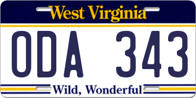 WV license plate ODA343