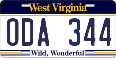 WV license plate ODA344