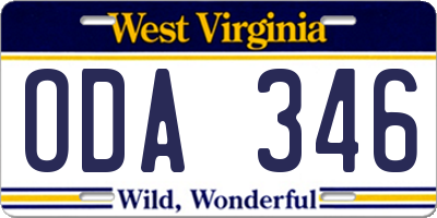 WV license plate ODA346