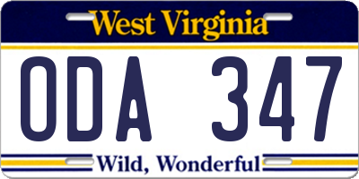 WV license plate ODA347
