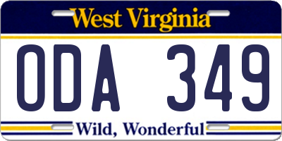 WV license plate ODA349