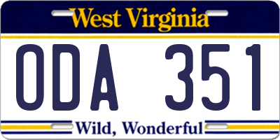 WV license plate ODA351