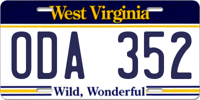WV license plate ODA352