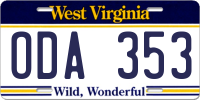 WV license plate ODA353