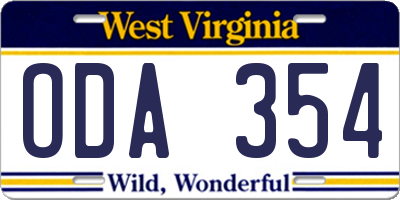 WV license plate ODA354