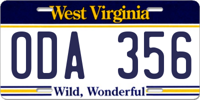WV license plate ODA356