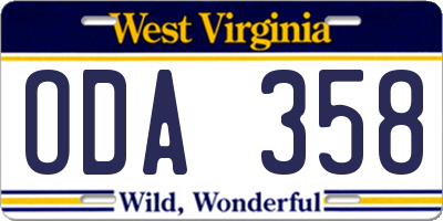 WV license plate ODA358