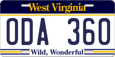 WV license plate ODA360