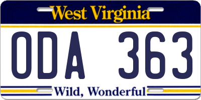 WV license plate ODA363