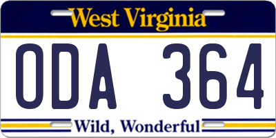 WV license plate ODA364