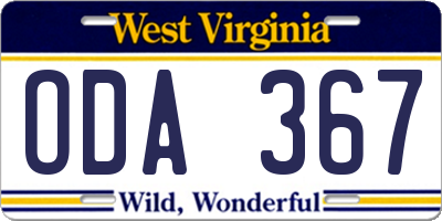 WV license plate ODA367