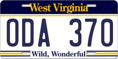 WV license plate ODA370