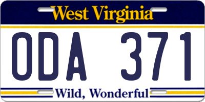 WV license plate ODA371