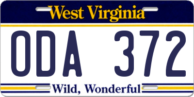 WV license plate ODA372