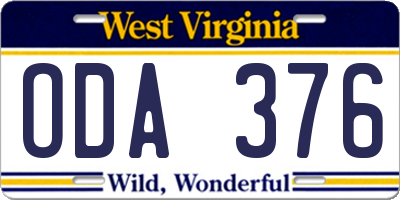 WV license plate ODA376