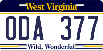 WV license plate ODA377