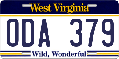 WV license plate ODA379