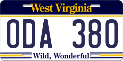 WV license plate ODA380