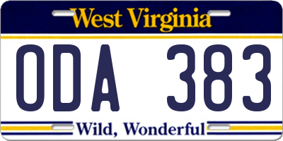 WV license plate ODA383