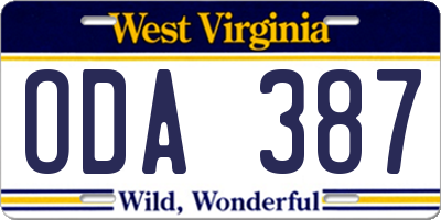 WV license plate ODA387