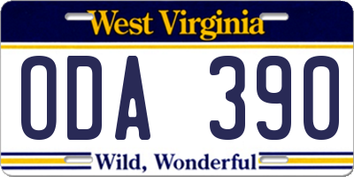 WV license plate ODA390