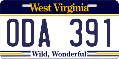 WV license plate ODA391