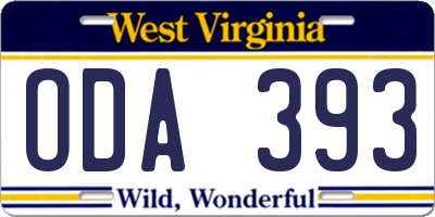 WV license plate ODA393