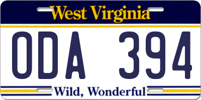WV license plate ODA394