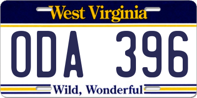 WV license plate ODA396