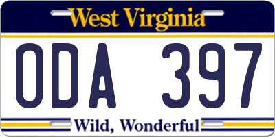 WV license plate ODA397