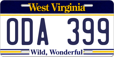 WV license plate ODA399
