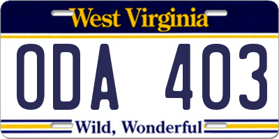 WV license plate ODA403