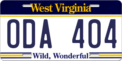 WV license plate ODA404