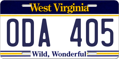 WV license plate ODA405