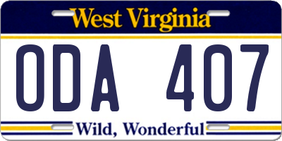 WV license plate ODA407