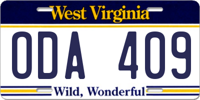 WV license plate ODA409