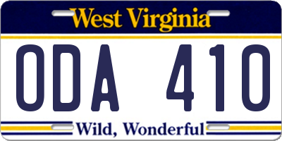 WV license plate ODA410