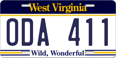 WV license plate ODA411