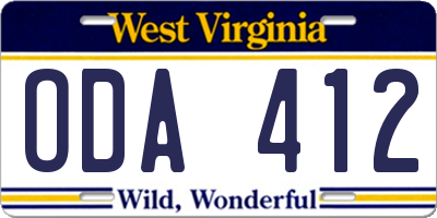 WV license plate ODA412