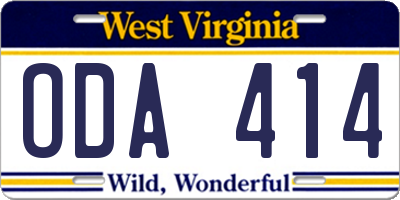 WV license plate ODA414