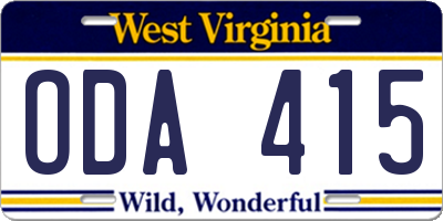 WV license plate ODA415