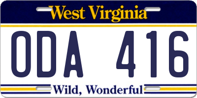 WV license plate ODA416