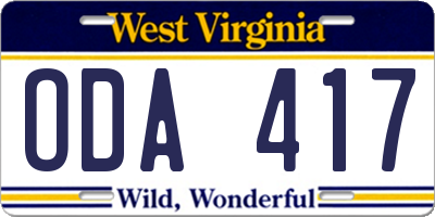 WV license plate ODA417