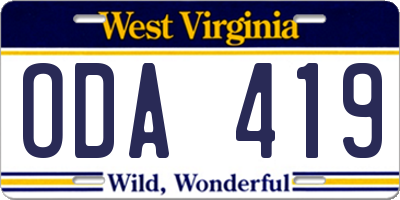 WV license plate ODA419