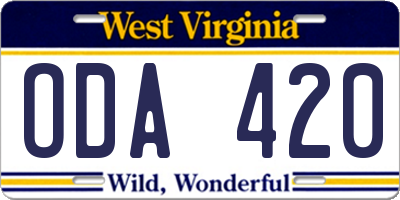 WV license plate ODA420