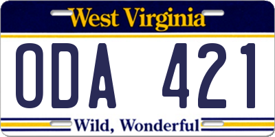 WV license plate ODA421